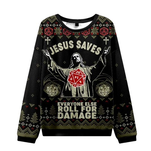 2026 Christmas Jesus Saves Everyone Else Roll for Damage Ugly Christmas Sweater - Moonbestprint