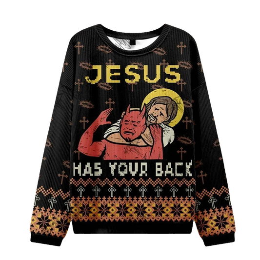 2026 Christmas Jesus has Your Back Ugly Christmas Sweater - Moonbestprint
