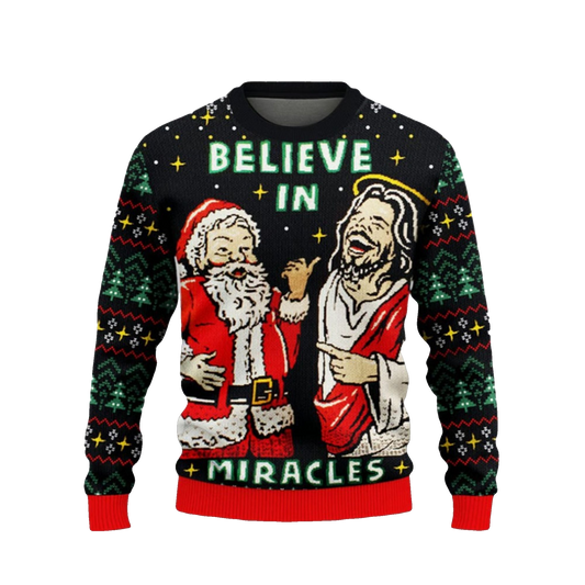 2026 Christmas Jesus Believe In Miracle Ugly Sweater - Moonbestprint