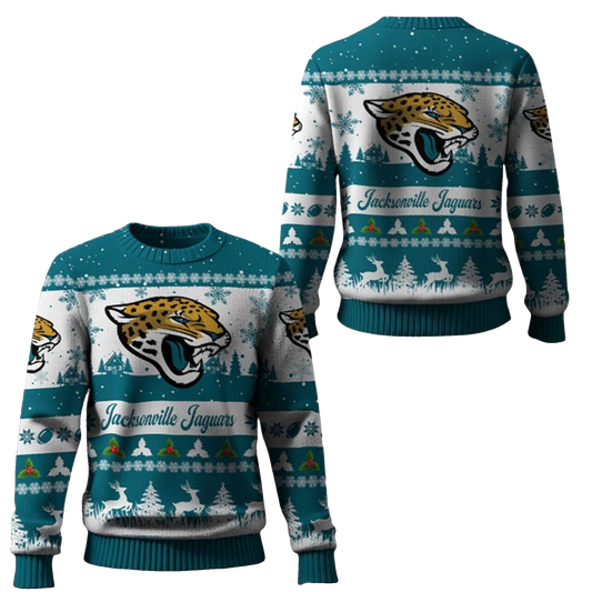 2026 Christmas Jaguars Festive Reindeer Tree Ugly Sweater - Moonbestprint