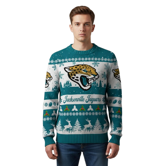 2026 Christmas Jaguars Festive Reindeer Tree Ugly Sweater - Moonbestprint