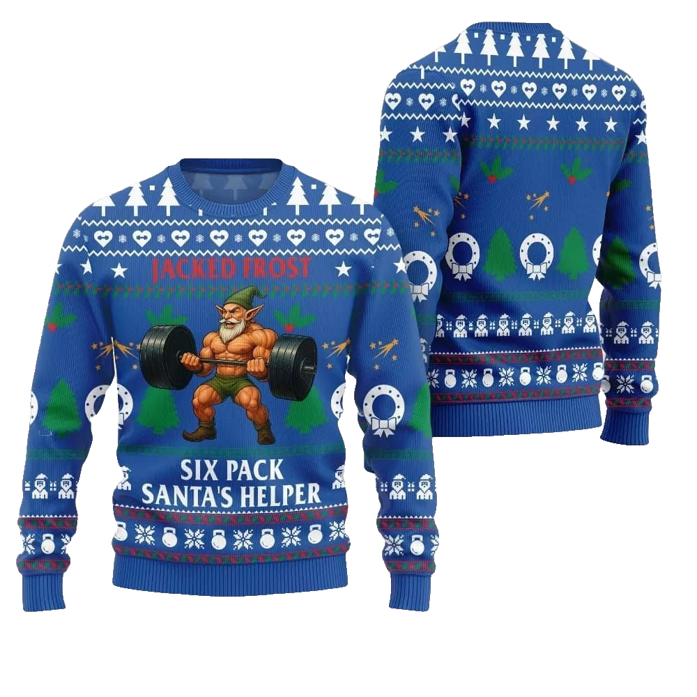 2026 Christmas Jacked Frost Six Pack Santas Helper Ugly Christmas Sweater - Moonbestprint