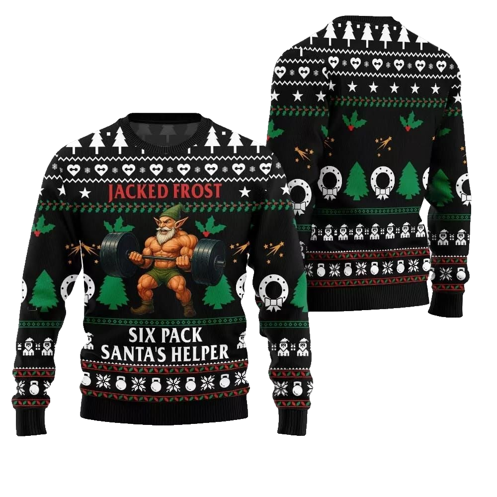 2026 Christmas Jacked Frost Six Pack Santas Helper Ugly Christmas Sweater - Moonbestprint