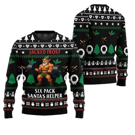 2026 Christmas Jacked Frost Six Pack Santas Helper Ugly Christmas Sweater - Moonbestprint