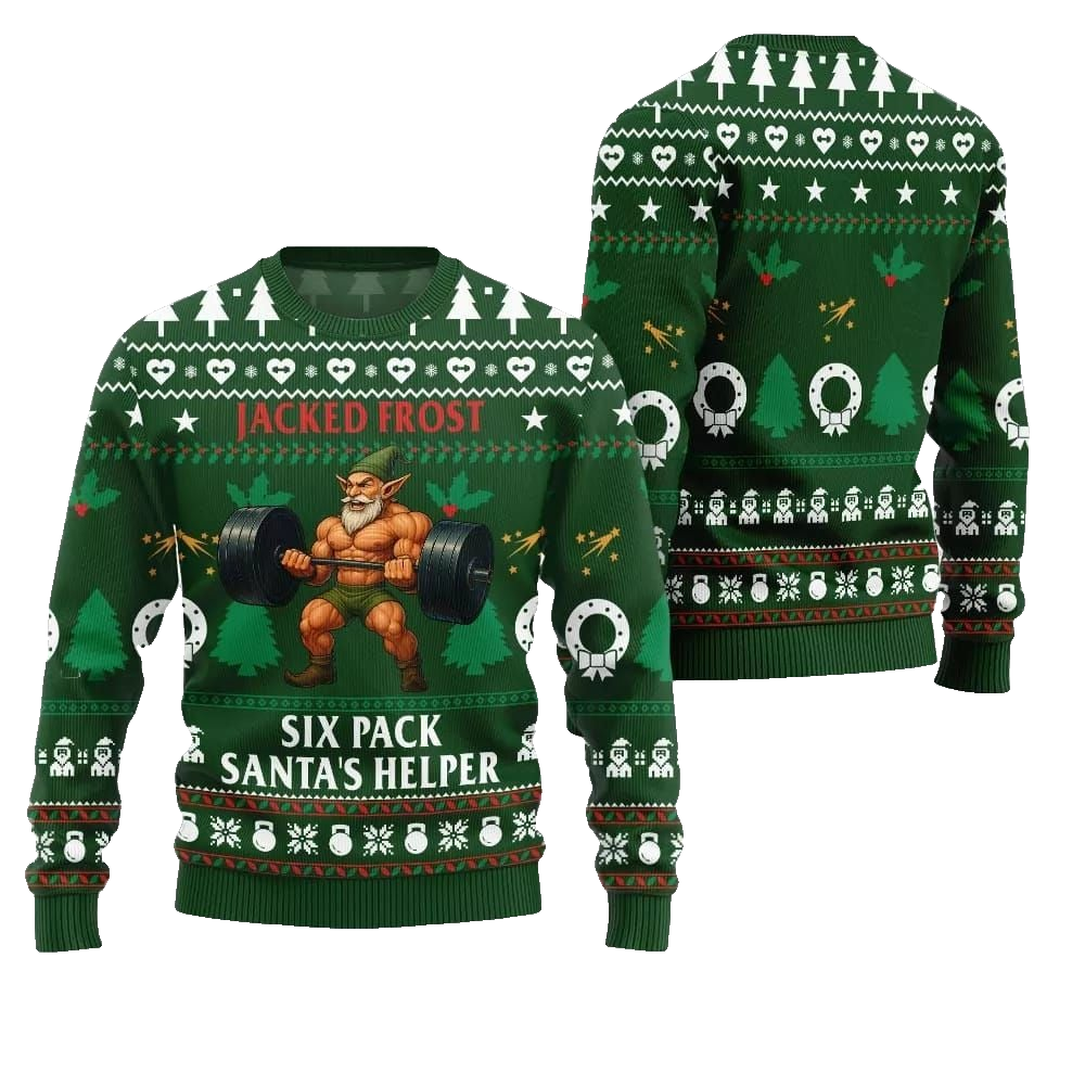 2026 Christmas Jacked Frost Six Pack Santas Helper Ugly Christmas Sweater - Moonbestprint