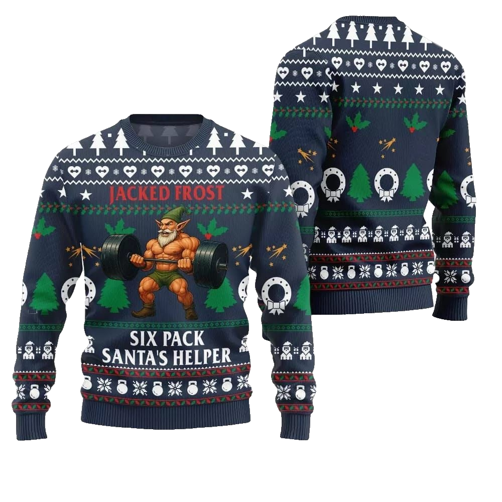 2026 Christmas Jacked Frost Six Pack Santas Helper Ugly Christmas Sweater - Moonbestprint