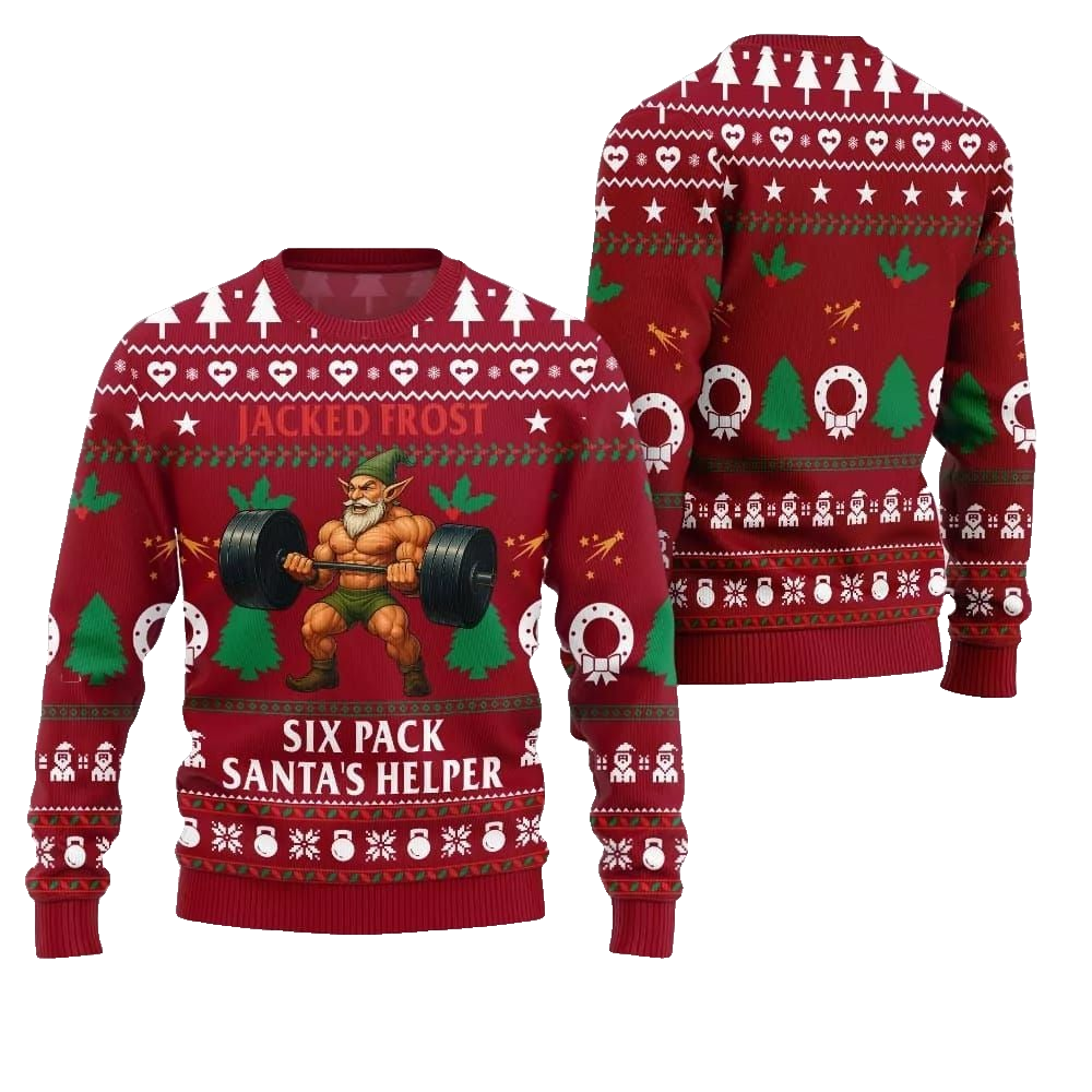 2026 Christmas Jacked Frost Six Pack Santas Helper Ugly Christmas Sweater - Moonbestprint