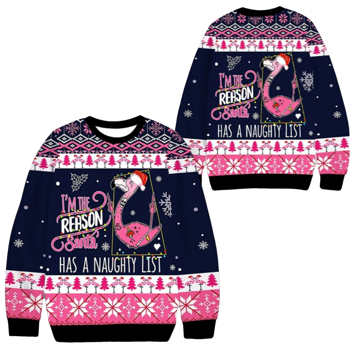 2026 Christmas Im The Reason Flamingo Ugly Sweater - Moonbestprint