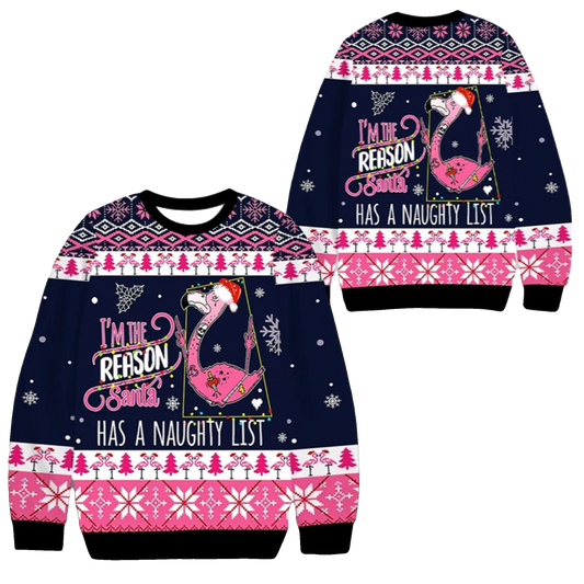 2026 Christmas Im The Reason Flamingo Ugly Sweater - Moonbestprint