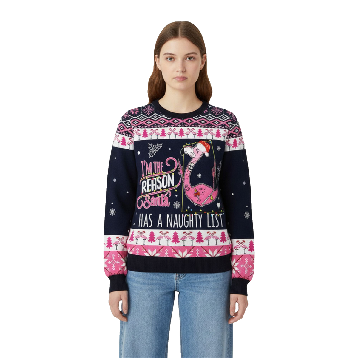 2026 Christmas Im The Reason Flamingo Ugly Sweater - Moonbestprint