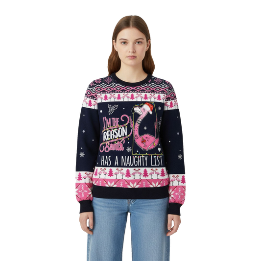 2026 Christmas Im The Reason Flamingo Ugly Sweater - Moonbestprint