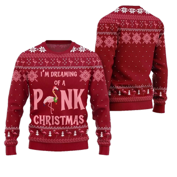2026 Christmas Im Dreaming Of A Pink Flamingo Ugly Christmas Sweater - Moonbestprint