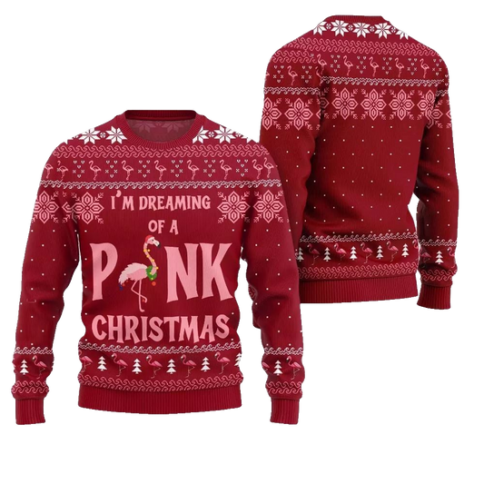 2026 Christmas Im Dreaming Of A Pink Flamingo Ugly Christmas Sweater - Moonbestprint