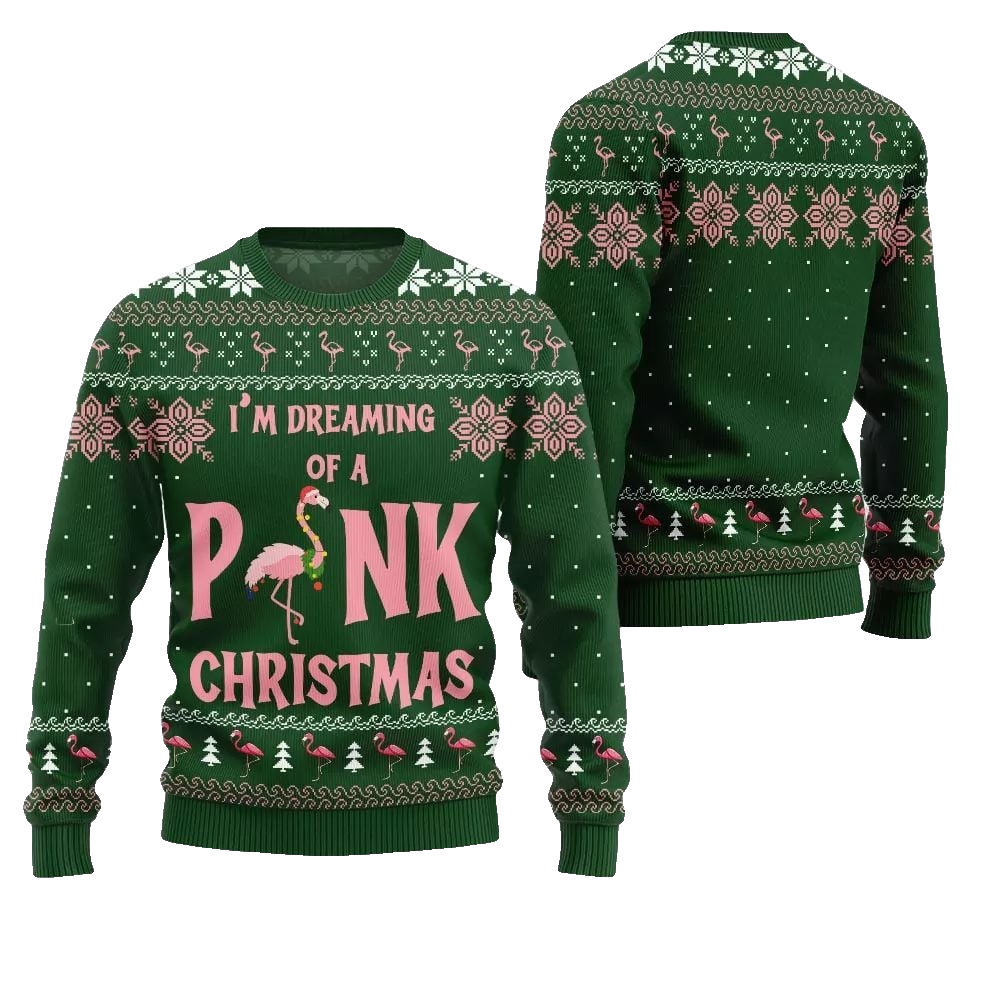 2026 Christmas Im Dreaming Of A Pink Flamingo Ugly Christmas Sweater - Moonbestprint