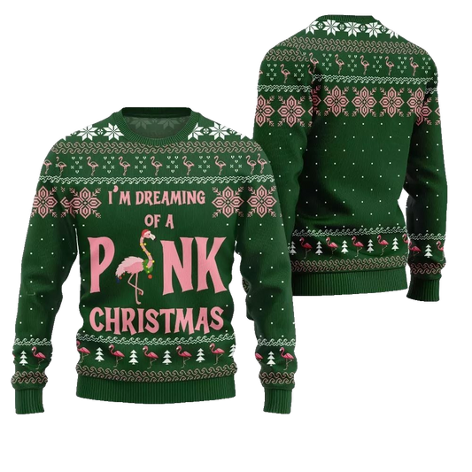 2026 Christmas Im Dreaming Of A Pink Flamingo Ugly Christmas Sweater - Moonbestprint