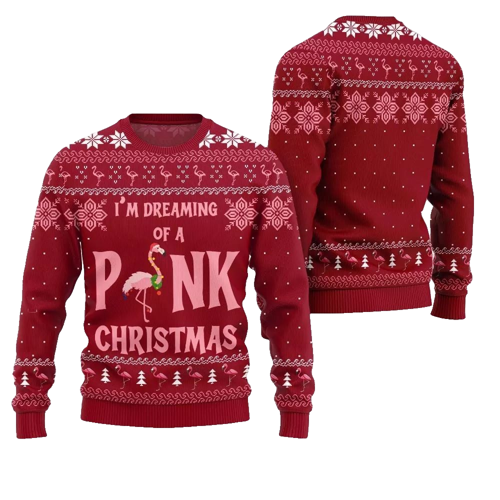 2026 Christmas Im Dreaming Of A Pink Flamingo Ugly Christmas Sweater - Moonbestprint