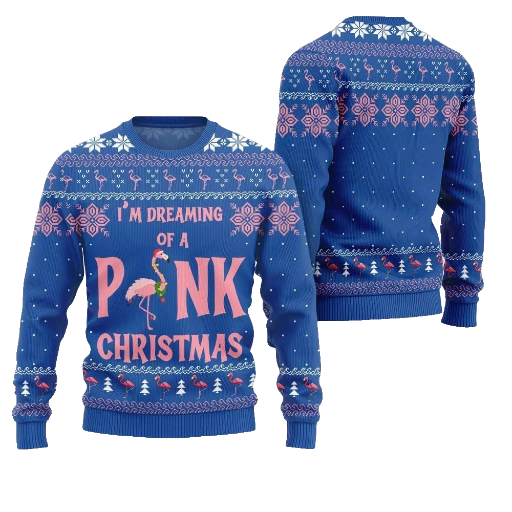 2026 Christmas Im Dreaming Of A Pink Flamingo Ugly Christmas Sweater - Moonbestprint
