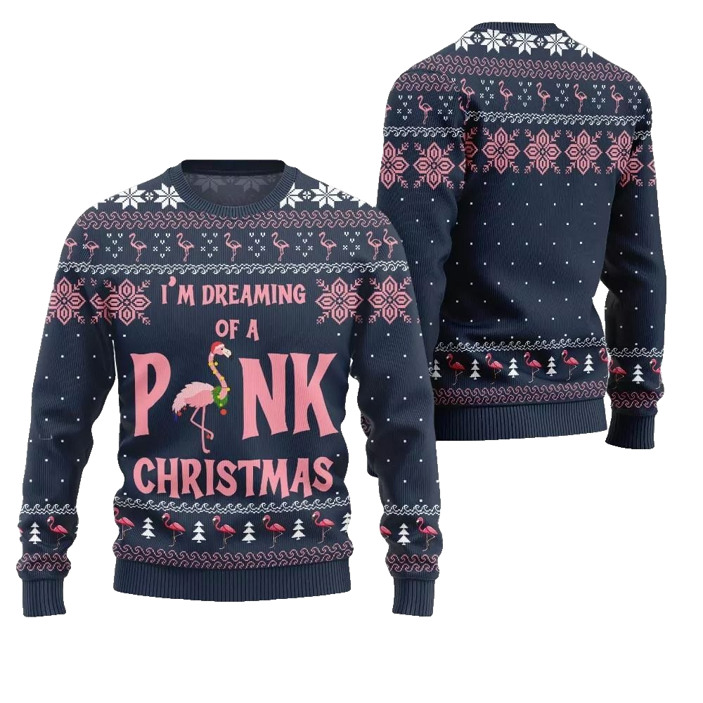 2026 Christmas Im Dreaming Of A Pink Flamingo Ugly Christmas Sweater - Moonbestprint