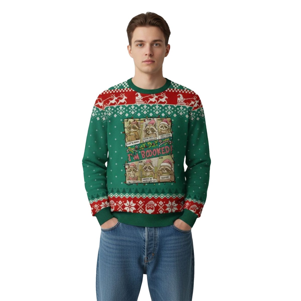2026 Christmas Im Booked Raccoon Ugly Sweater - Moonbestprint