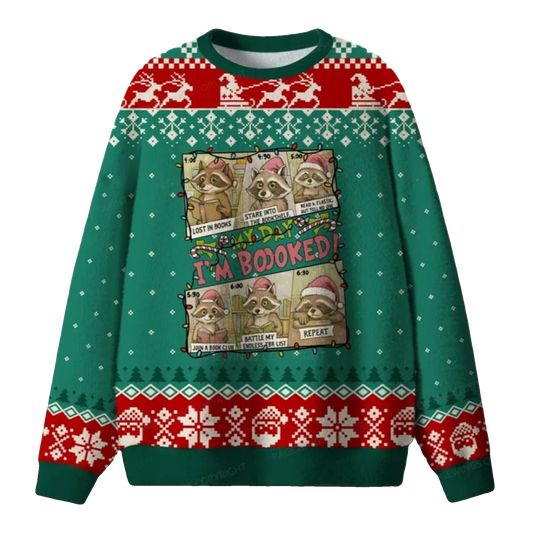 2026 Christmas Im Booked Raccoon Ugly Sweater - Moonbestprint