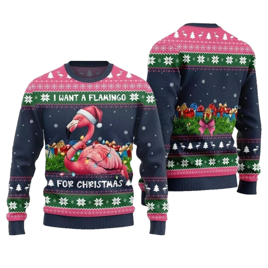 2026 Christmas I Want A Flamingo For Christmas Ugly Christmas Sweater - Moonbestprint
