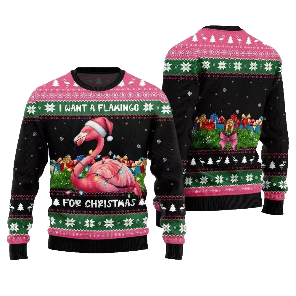 2026 Christmas I Want A Flamingo For Christmas Ugly Christmas Sweater - Moonbestprint