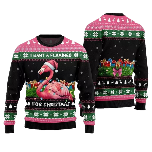2026 Christmas I Want A Flamingo For Christmas Ugly Christmas Sweater - Moonbestprint