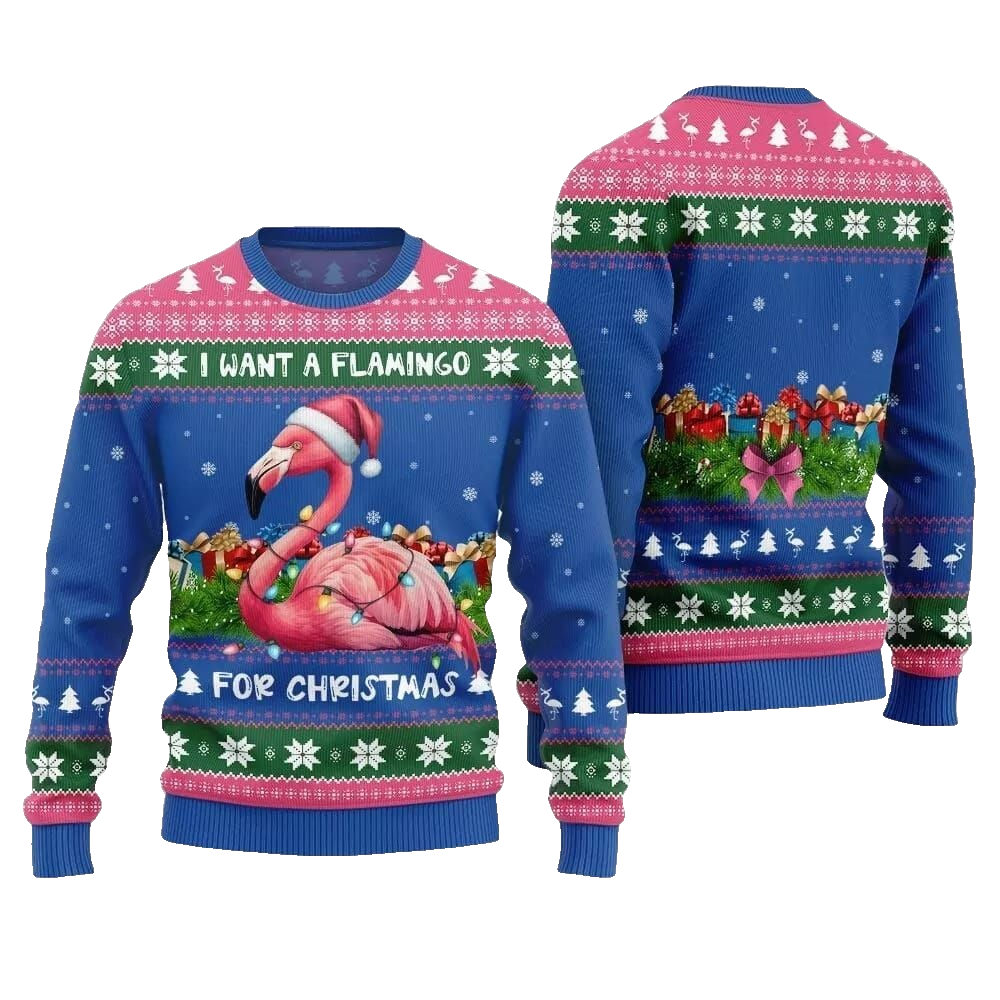 2026 Christmas I Want A Flamingo For Christmas Ugly Christmas Sweater - Moonbestprint