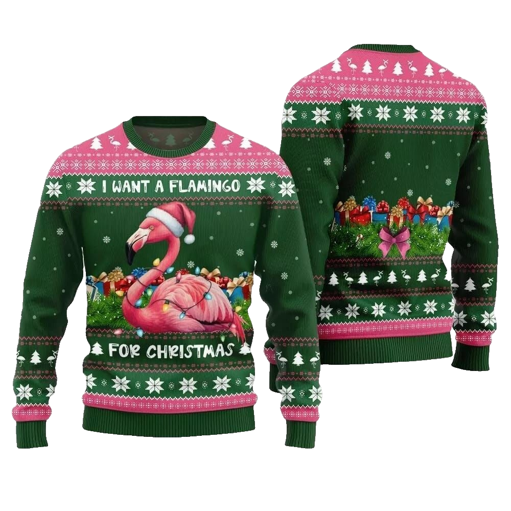 2026 Christmas I Want A Flamingo For Christmas Ugly Christmas Sweater - Moonbestprint