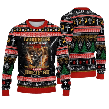 2026 Christmas I Would Rather Stand With God Christmas Ugly Sweatshirt - Moonbestprint
