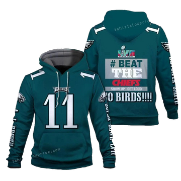 Brown 11 Beat The Chiefs Go Birds Philadelphia Eagles Sb Champion 2023 All Over Print Hoodie - Moonbestprint