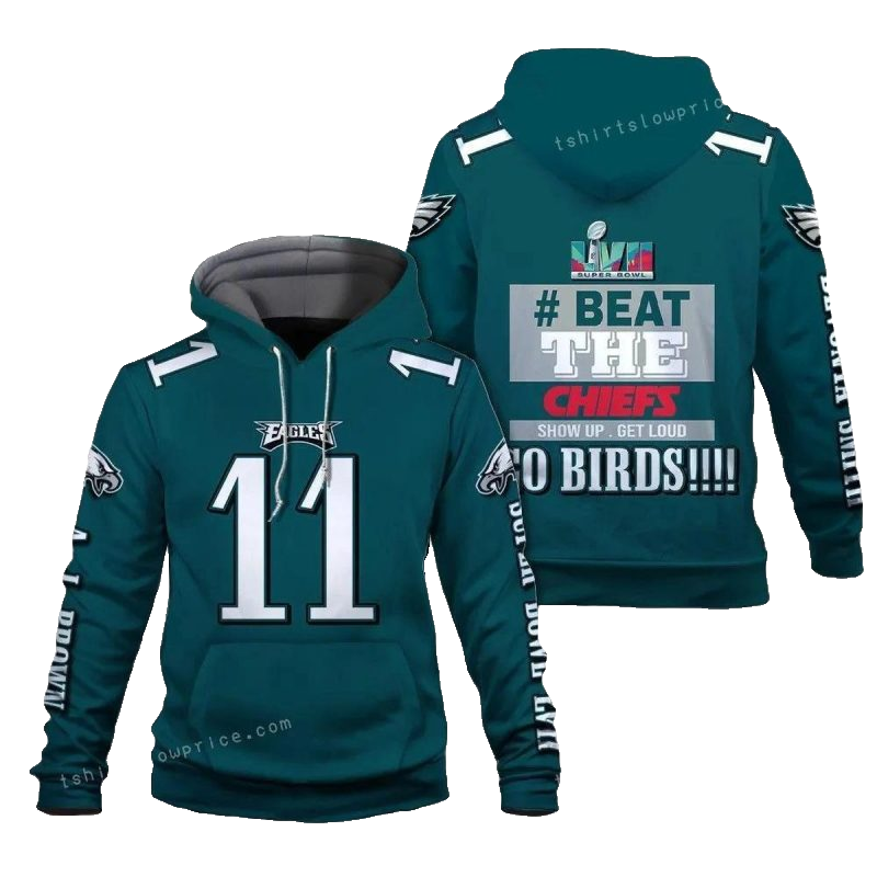 Brown 11 Beat The Chiefs Go Birds Philadelphia Eagles Sb Champion 2023 All Over Print Hoodie - Moonbestprint