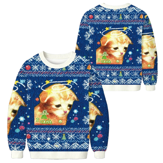 2026 Christmas I Can't Sad Cat Ugly Sweater - Moonbestprint