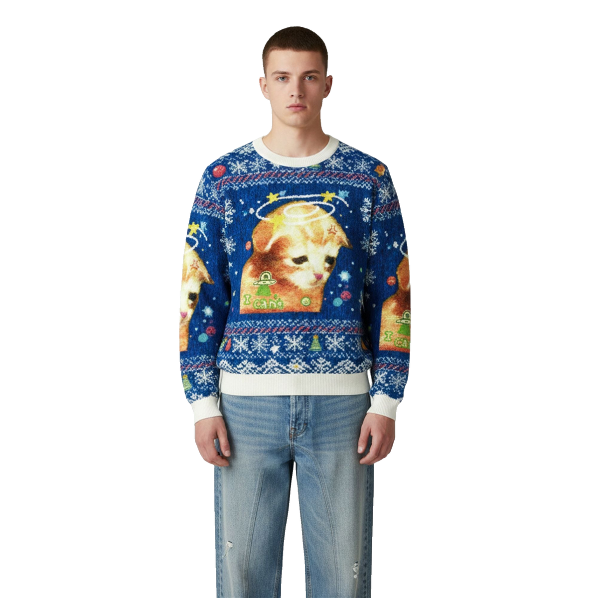 2026 Christmas I Can't Sad Cat Ugly Sweater - Moonbestprint