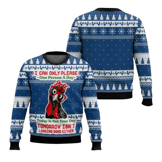 2026 Christmas I Can Only Please One Person A Day Chicken Ugly Christmas Sweater - Moonbestprint