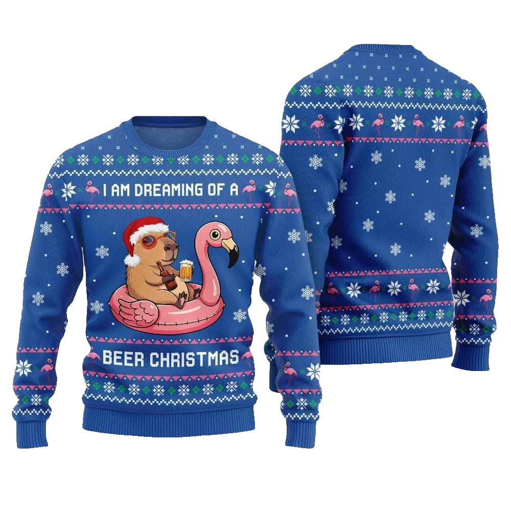 2026 Christmas I Am Dreaming Of A Beer Capybara Ugly Christmas Sweater - Moonbestprint