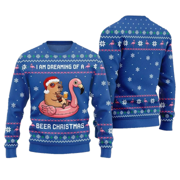 2026 Christmas I Am Dreaming Of A Beer Capybara Ugly Christmas Sweater - Moonbestprint