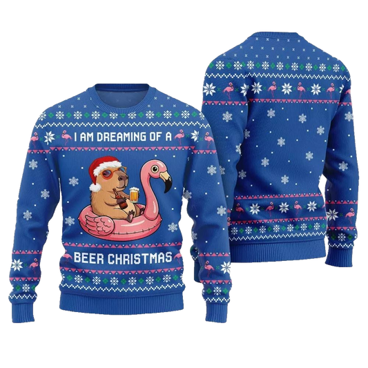 2026 Christmas I Am Dreaming Of A Beer Capybara Ugly Christmas Sweater - Moonbestprint