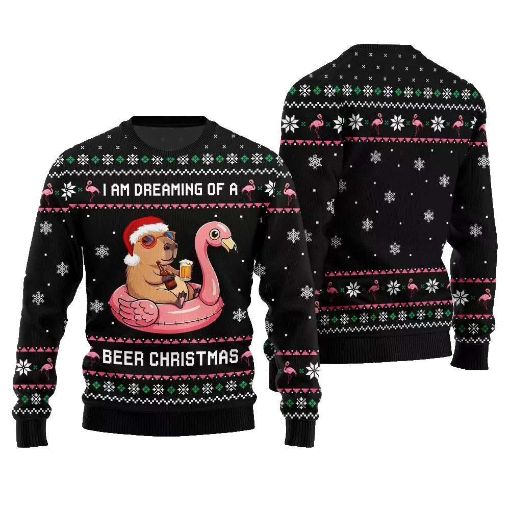 2026 Christmas I Am Dreaming Of A Beer Capybara Ugly Christmas Sweater - Moonbestprint