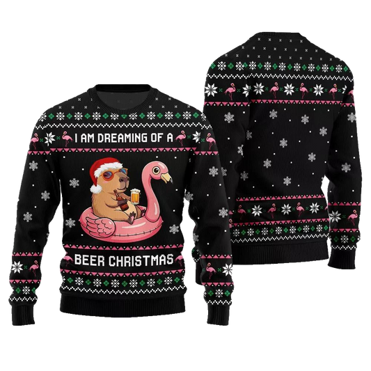 2026 Christmas I Am Dreaming Of A Beer Capybara Ugly Christmas Sweater - Moonbestprint
