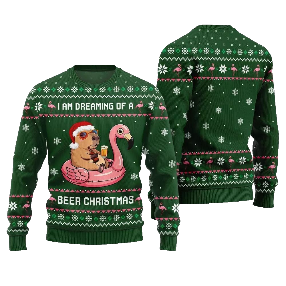 2026 Christmas I Am Dreaming Of A Beer Capybara Ugly Christmas Sweater - Moonbestprint