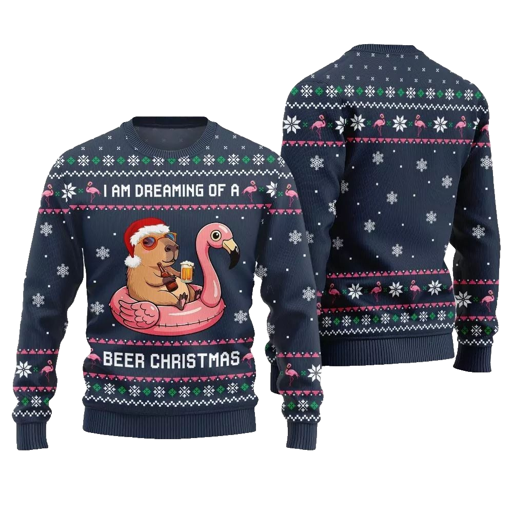 2026 Christmas I Am Dreaming Of A Beer Capybara Ugly Christmas Sweater - Moonbestprint
