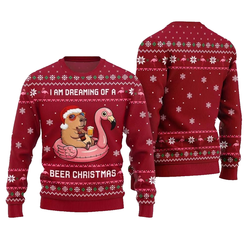 2026 Christmas I Am Dreaming Of A Beer Capybara Ugly Christmas Sweater - Moonbestprint