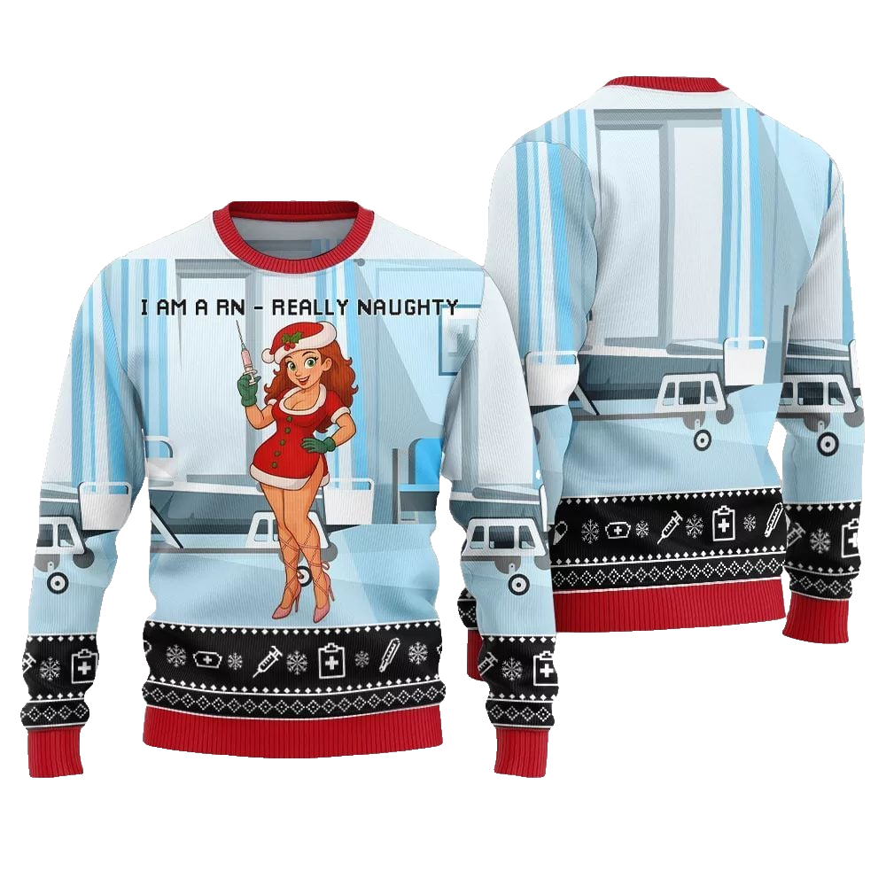 2026 Christmas I Am A RN Really Naughty Ugly Christmas Sweater - Moonbestprint