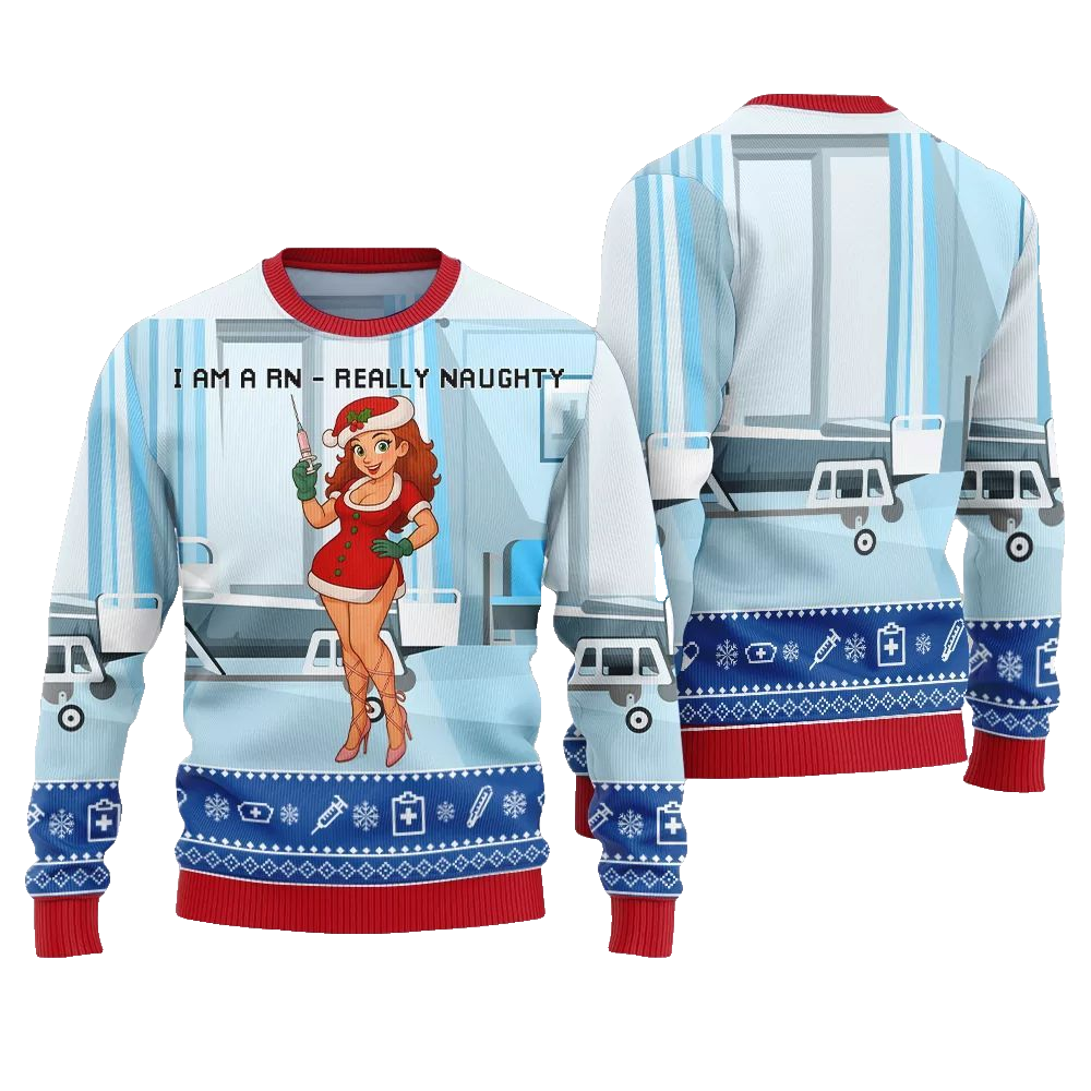 2026 Christmas I Am A RN Really Naughty Ugly Christmas Sweater - Moonbestprint
