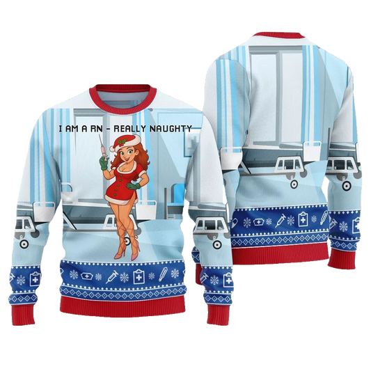 2026 Christmas I Am A RN Really Naughty Ugly Christmas Sweater - Moonbestprint