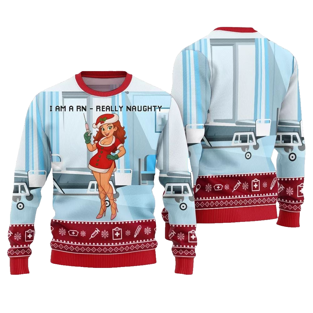 2026 Christmas I Am A RN Really Naughty Ugly Christmas Sweater - Moonbestprint