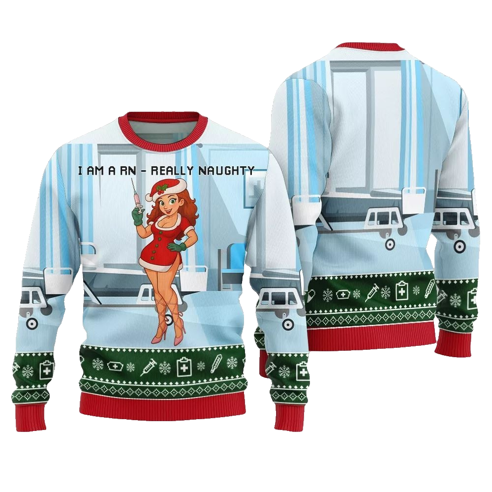 2026 Christmas I Am A RN Really Naughty Ugly Christmas Sweater - Moonbestprint