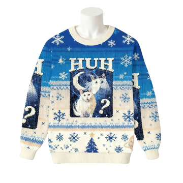 2026 Christmas Huh Cat Funny Dank Meme Moon Ugly Sweater - Moonbestprint