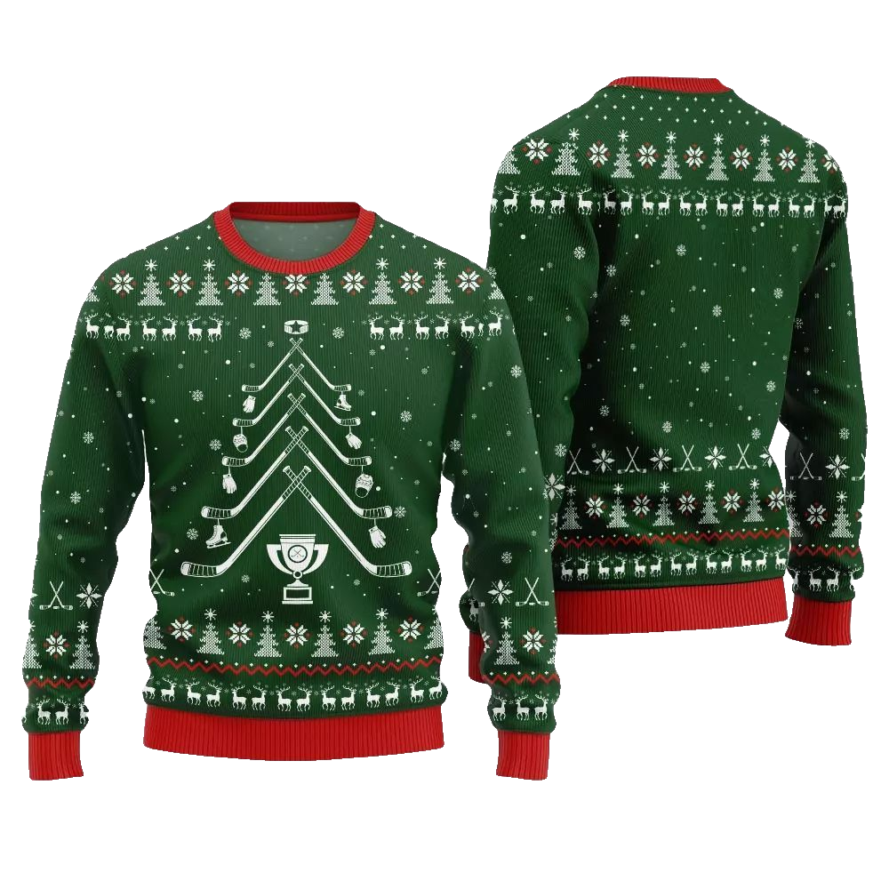 2026 Christmas Hockey Stick Tree Ugly Christmas Sweater - Moonbestprint